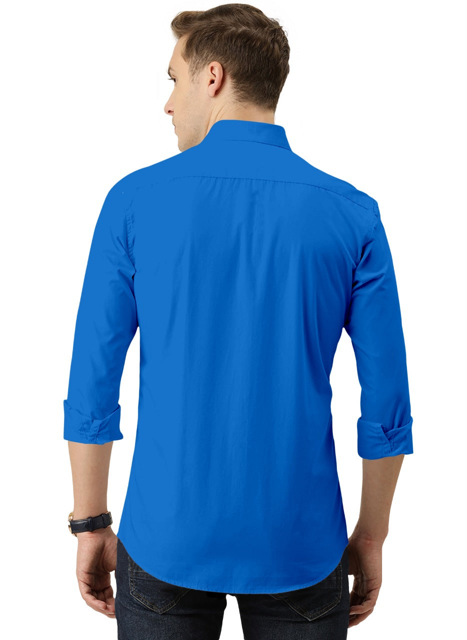 Men's Solid Slim Fit Cotton Double Button Dark Blue Shirt