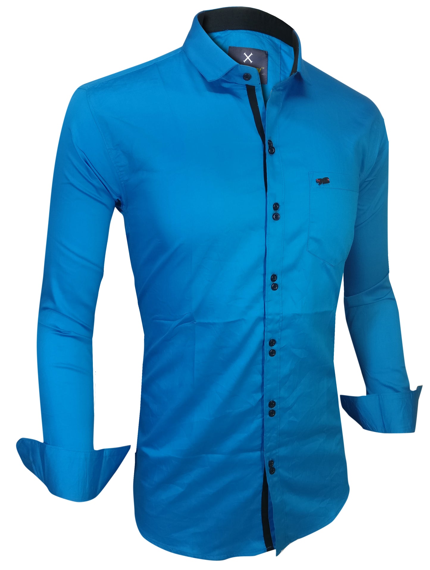 Men's Solid Slim Fit Cotton Double Button Dark Blue Shirt