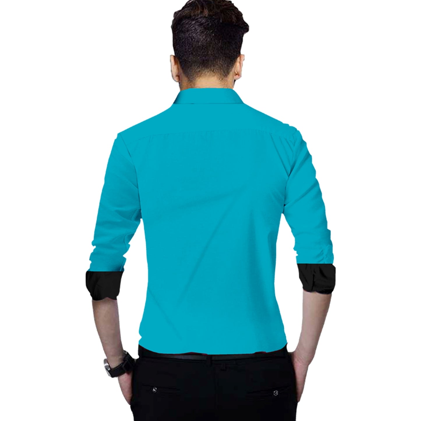 Men's Liner Design Slim Fit Dark Blue Cotton Shirt