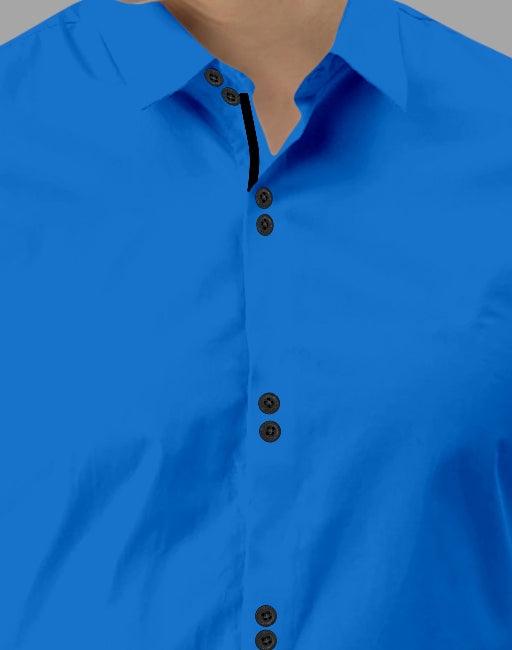 Men's Solid Slim Fit Cotton Double Button Dark Blue Shirt