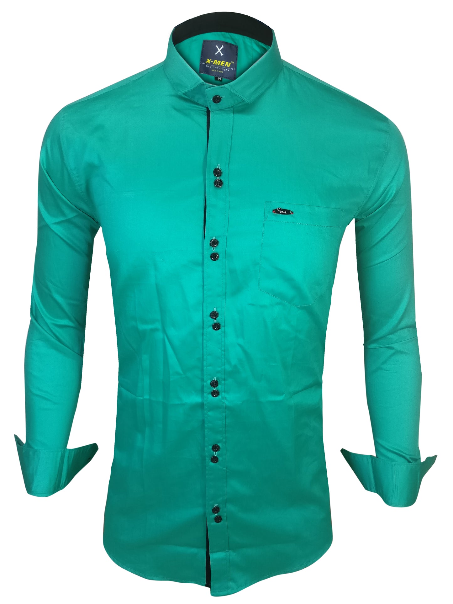 Men's Solid Slim Fit Cotton Double Button Dark Green Shirt