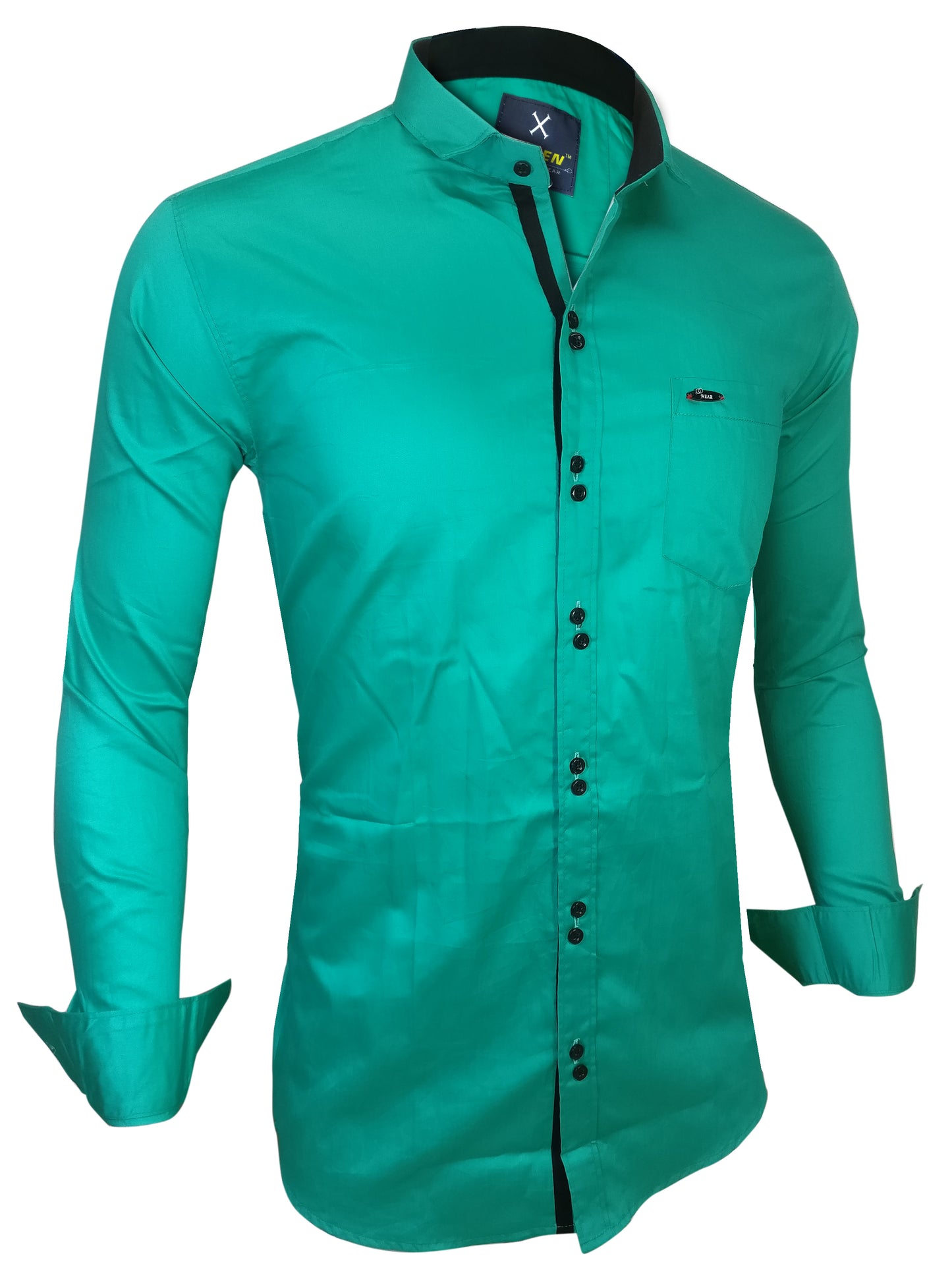 Men's Solid Slim Fit Cotton Double Button Dark Green Shirt