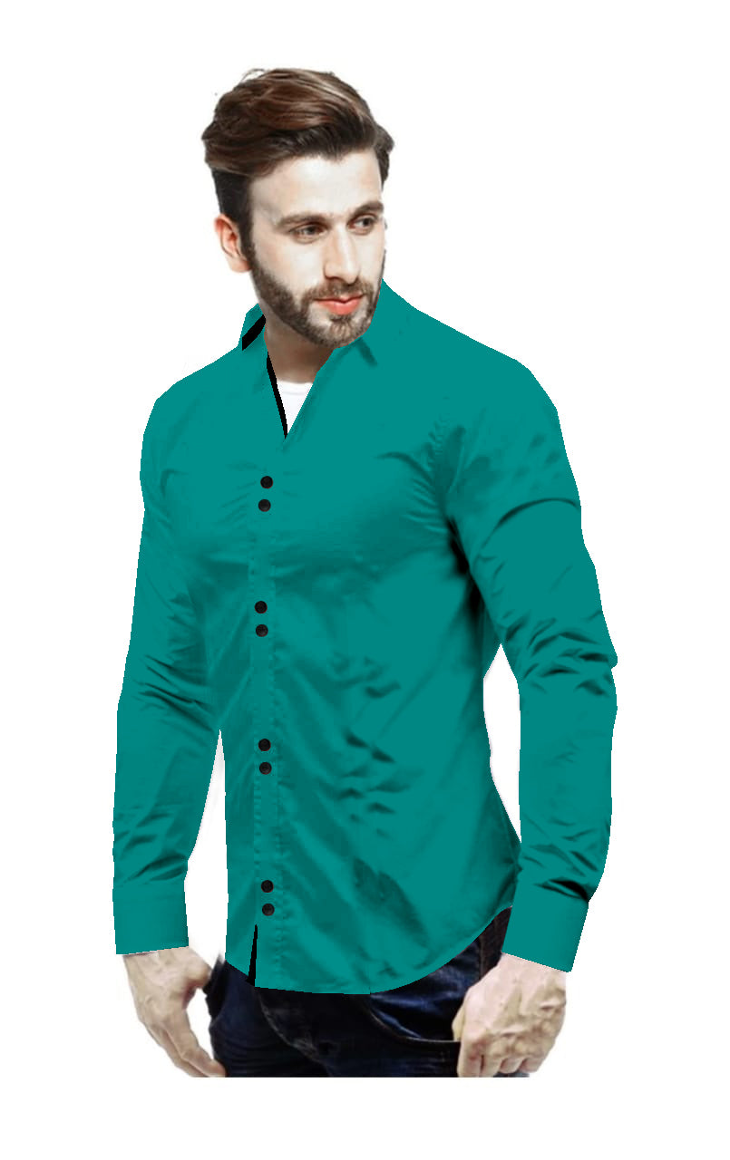 Men's Solid Slim Fit Cotton Double Button Dark Green Shirt