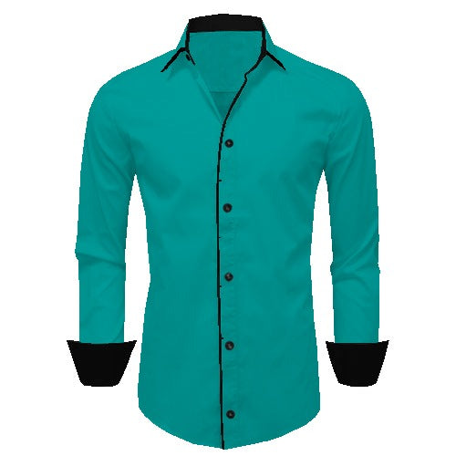 Men's Liner Design Slim Fit Dark Green Cotton Shirt