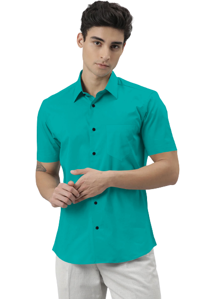 Men's Solid Slim Fit Cotton Half Sleeves Dark Green Shirt