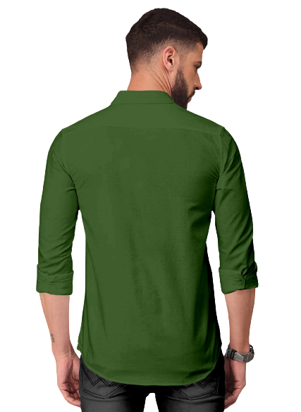Men's Solid Plain Design Slim Fit Dark Green Cotton Shirt