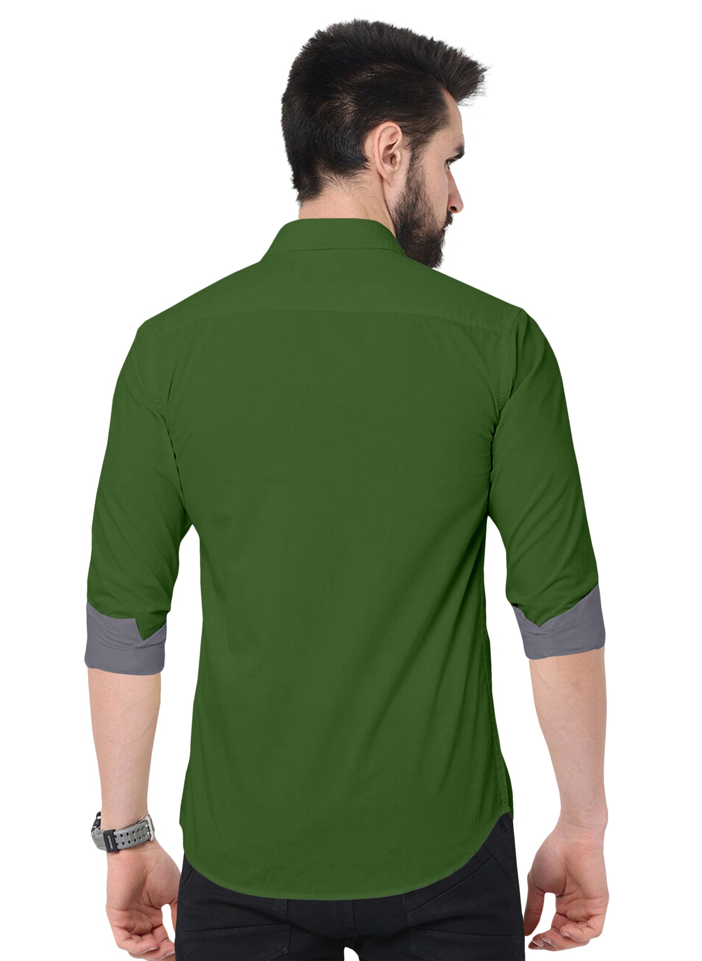 Men's Solid Plain Design Slim Fit Dark Green Cotton Shirt