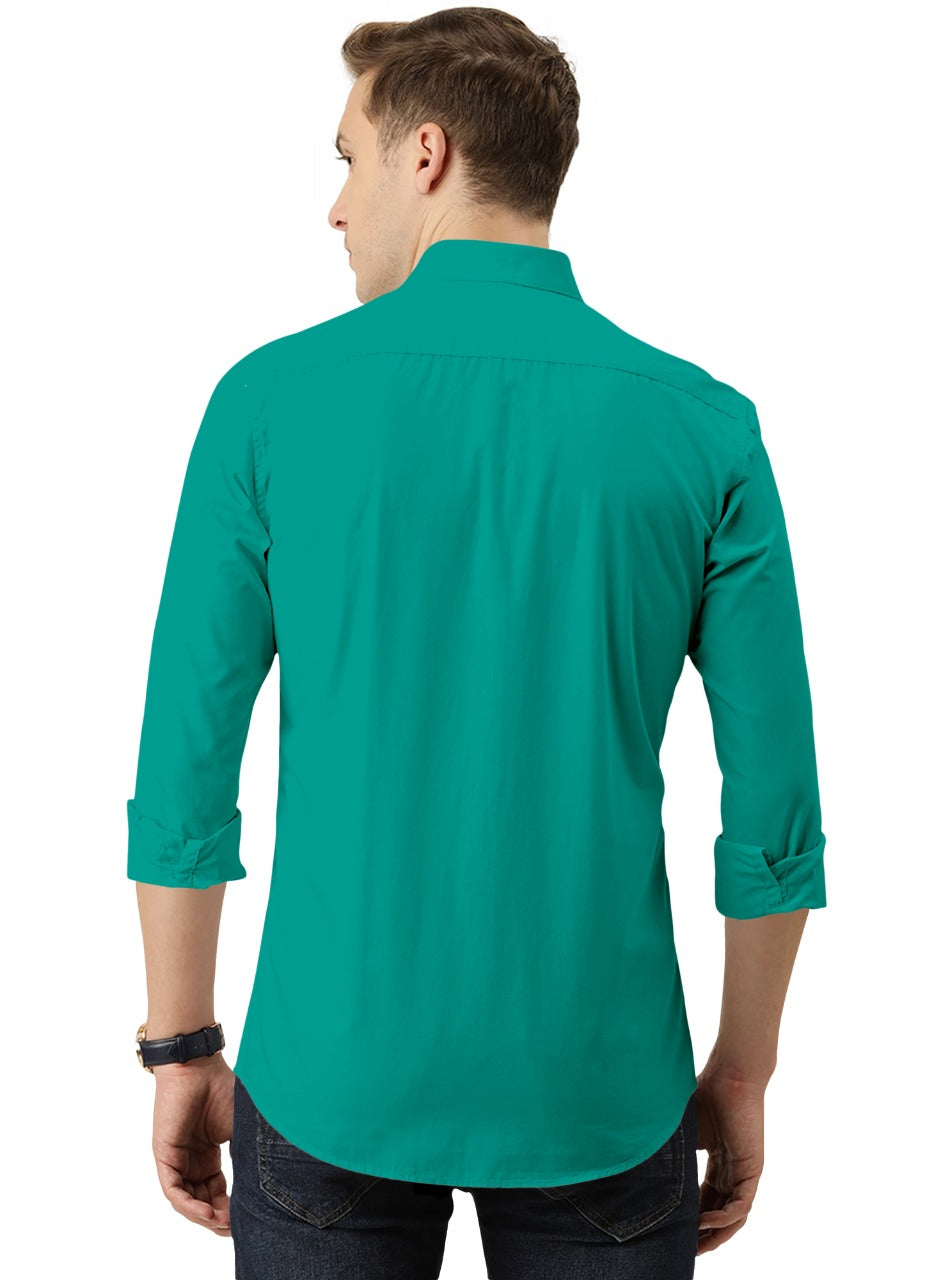 Men's Solid Slim Fit Cotton Double Button Dark Green Shirt