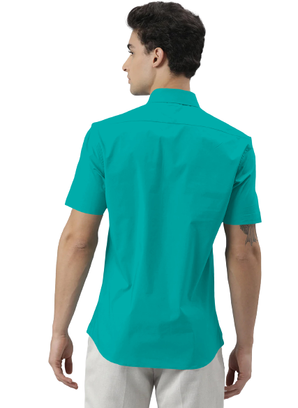 Men's Solid Slim Fit Cotton Half Sleeves Dark Green Shirt