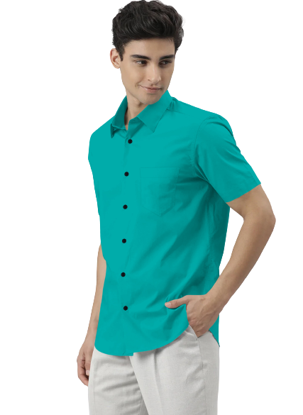 Men's Solid Slim Fit Cotton Half Sleeves Dark Green Shirt