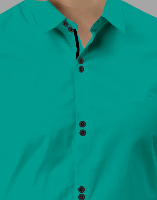 Men's Solid Slim Fit Cotton Double Button Dark Green Shirt