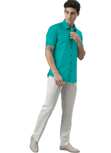 Men's Solid Slim Fit Cotton Half Sleeves Dark Green Shirt