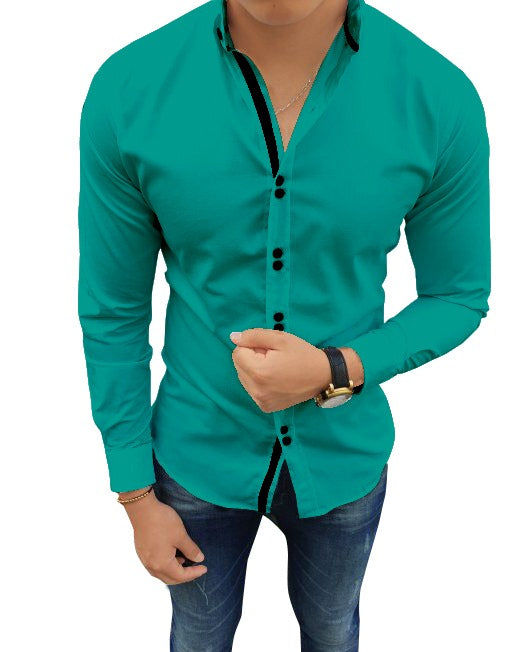 Men's Solid Slim Fit Cotton Double Button Dark Green Shirt