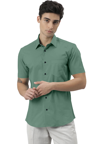 Men's Solid Slim Fit Cotton Half Sleeves Dark Grey Shirt