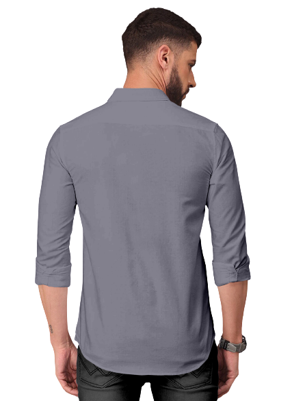 Men's Solid Plain Design Slim Fit Grey Cotton Shirt
