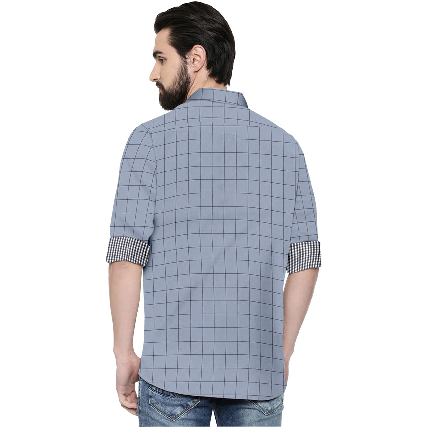 Men's 7 Checkers Slim Fit Grey Cotton Shirt