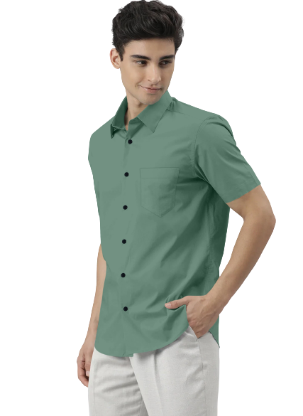 Men's Solid Slim Fit Cotton Half Sleeves Dark Grey Shirt