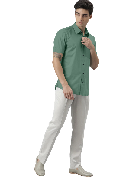 Men's Solid Slim Fit Cotton Half Sleeves Dark Grey Shirt