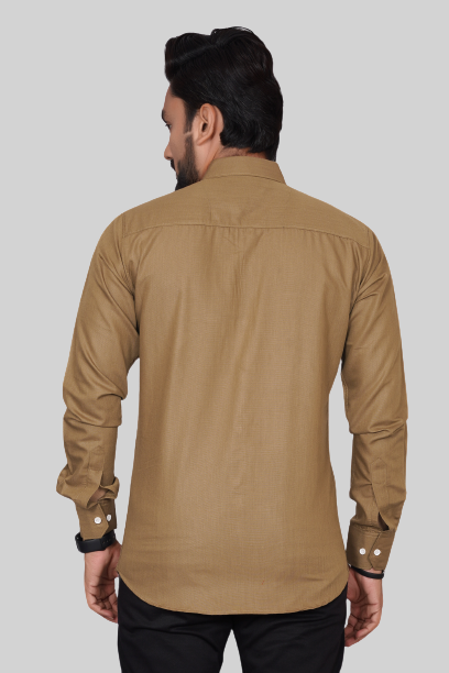 Men's Regular Fit Solid Spread Collar Casual Khaki Shirt