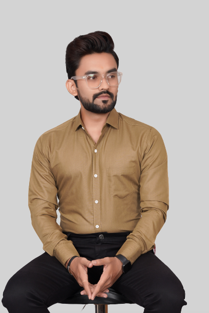 Men's Regular Fit Solid Spread Collar Casual Khaki Shirt