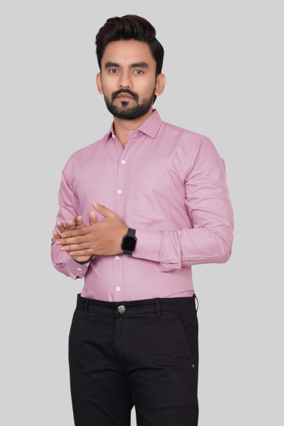 Men's Regular Fit Solid Spread Collar Casual Lavender Shirt