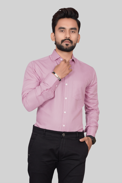Men's Regular Fit Solid Spread Collar Casual Lavender Shirt