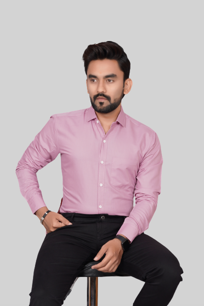 Men's Regular Fit Solid Spread Collar Casual Lavender Shirt