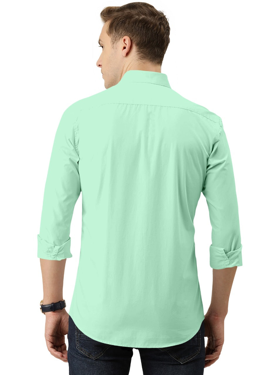 Men's Solid Slim Fit Cotton Double Button Light Green Shirt