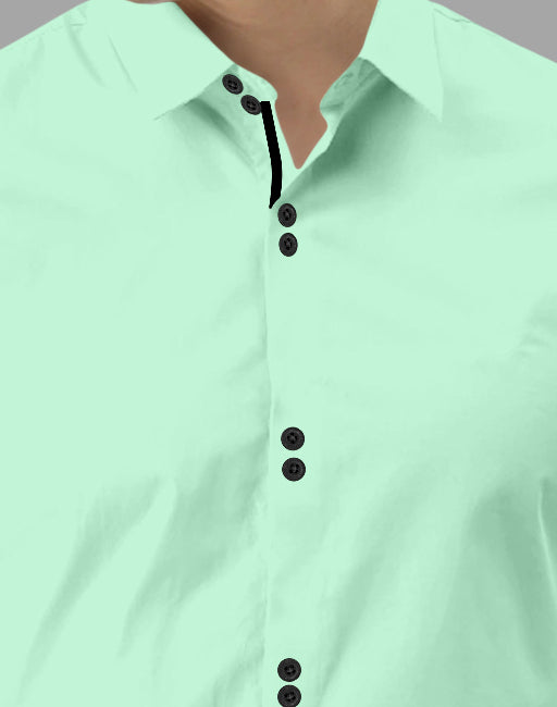 Men's Solid Slim Fit Cotton Double Button Light Green Shirt