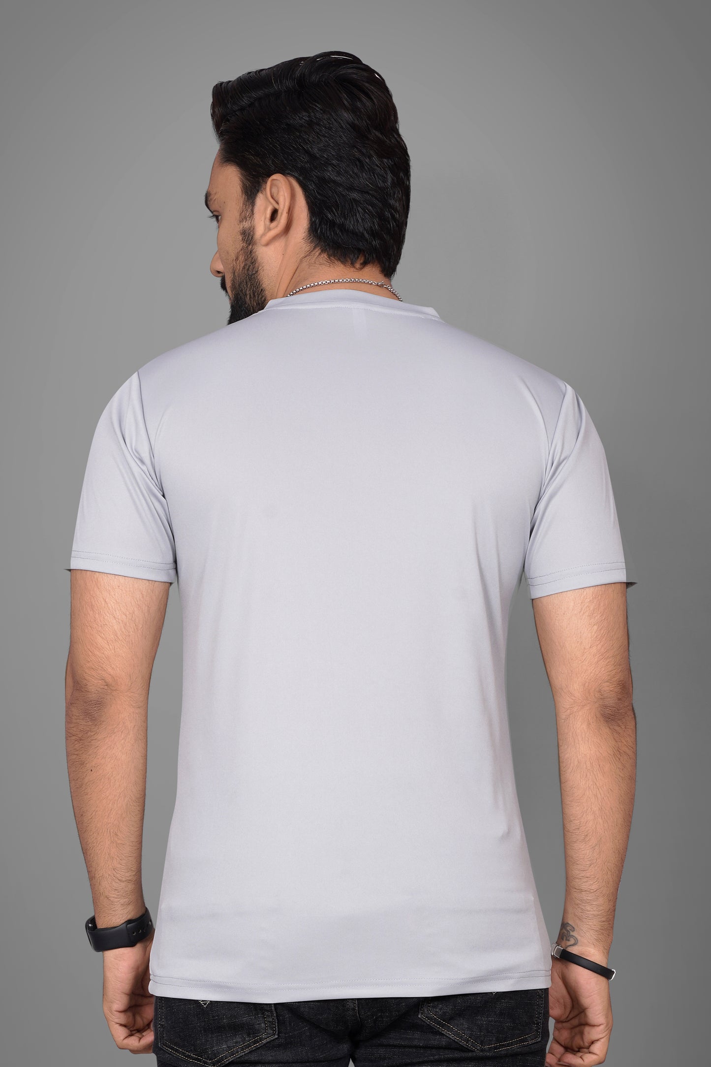 SUR-T Men Printed, Typography Round Neck Polyester Silver T-Shirt