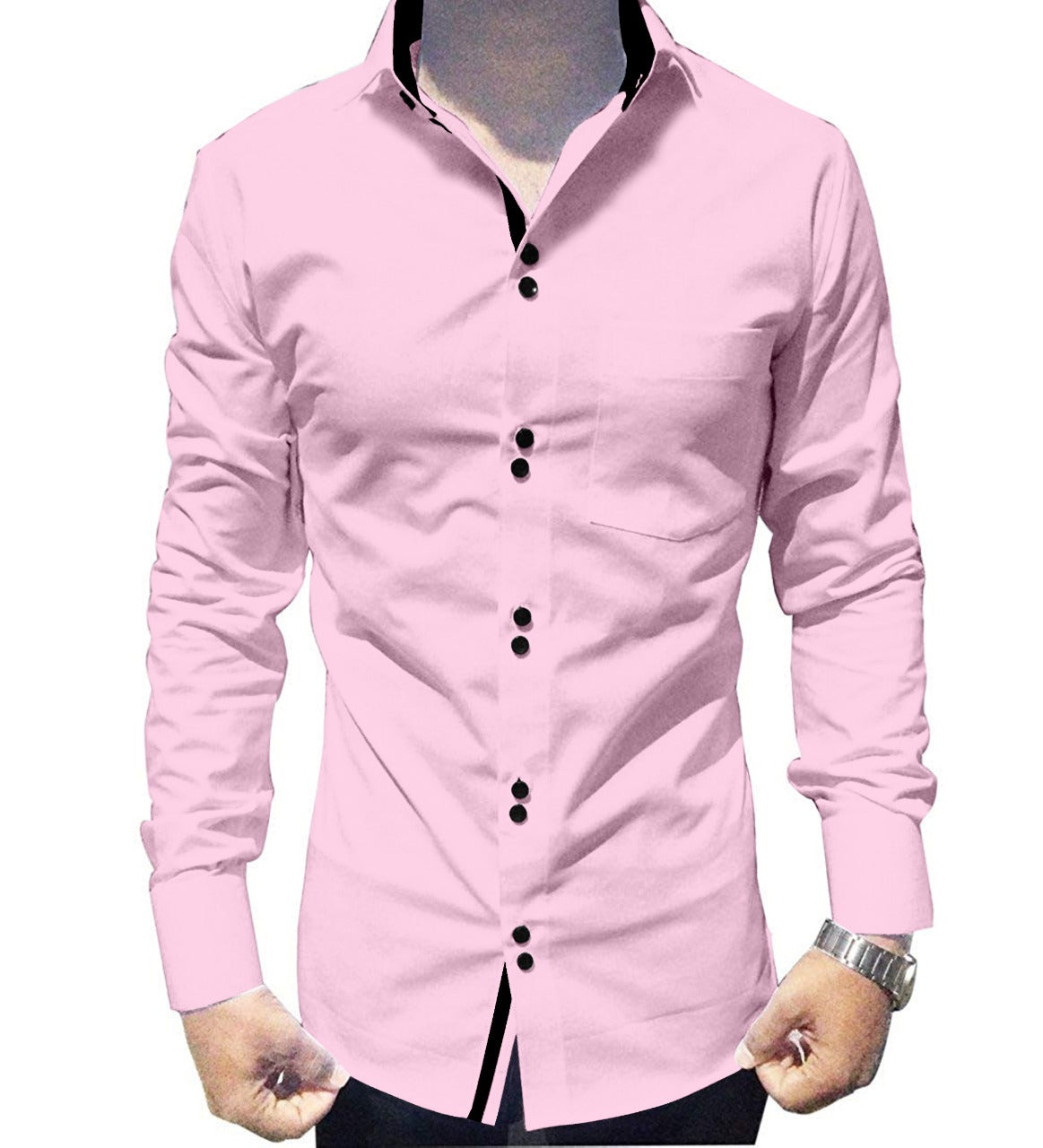 Men's Solid Slim Fit Cotton Double Button Light Pink Shirt