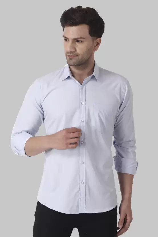 Men's Regular Fit Solid Spread Collar Casual Light Sky Shirt