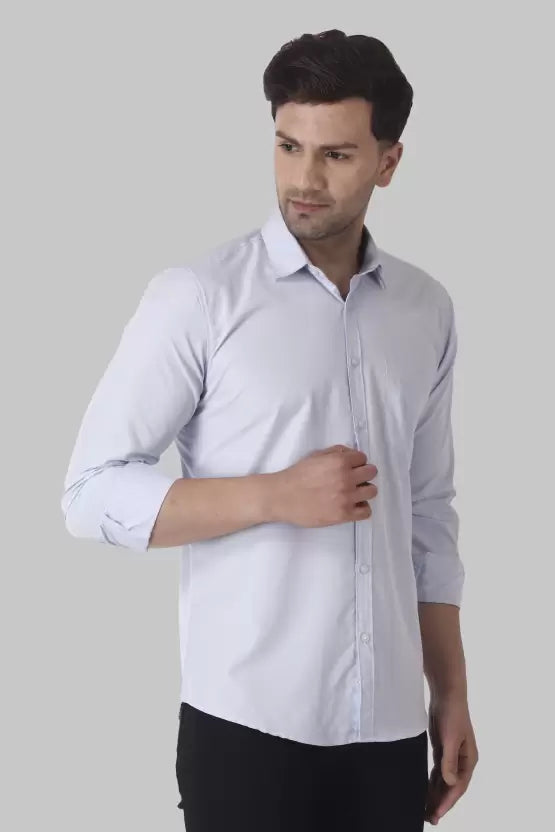Men's Regular Fit Solid Spread Collar Casual Light Sky Shirt