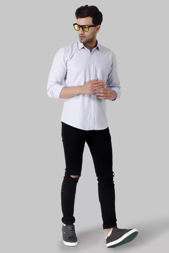 Men's Regular Fit Solid Spread Collar Casual Light Sky Shirt