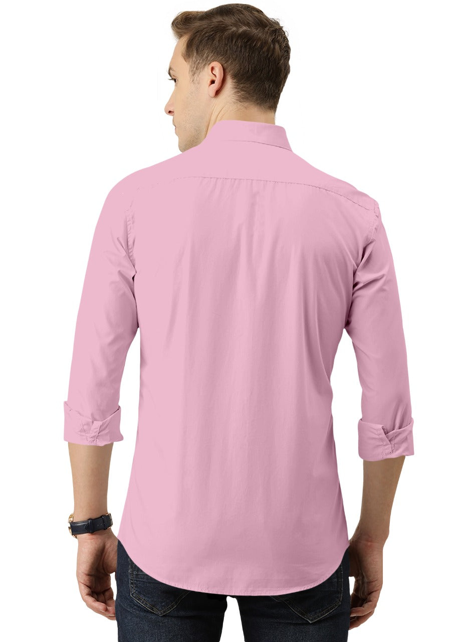 Men's Solid Slim Fit Cotton Double Button Light Pink Shirt