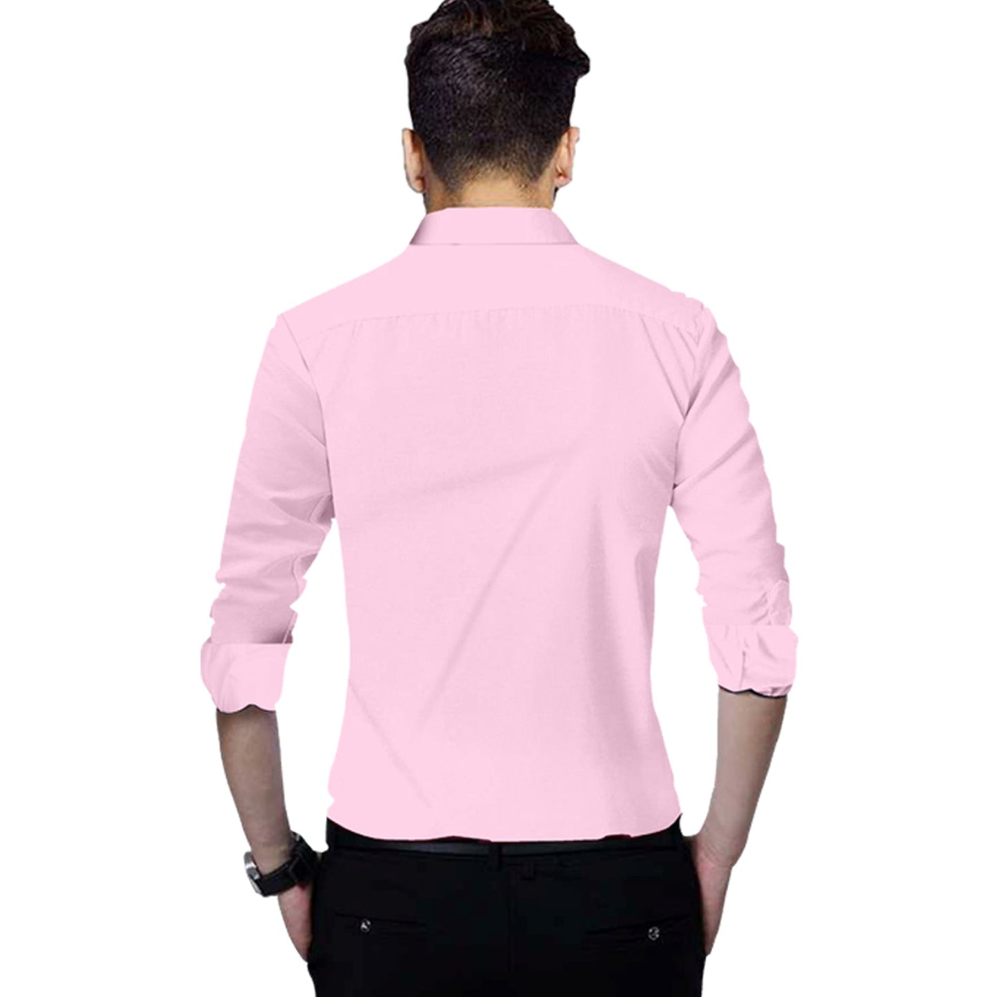 Men's Solid Slim Fit Cotton Double Button Light Pink Shirt