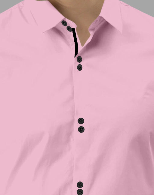 Men's Solid Slim Fit Cotton Double Button Light Pink Shirt