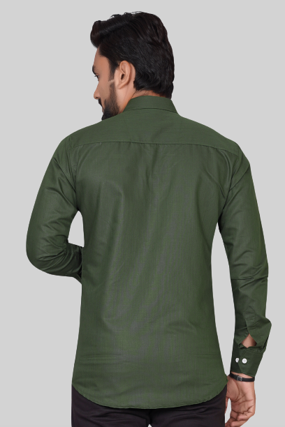 Men's Regular Fit Solid Spread Collar Casual Mehndi Green Shirt