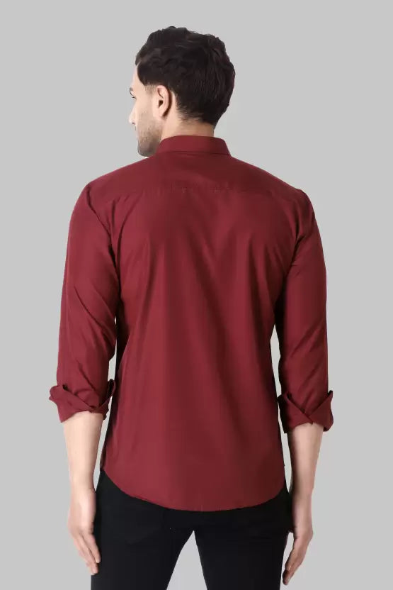 Men's Regular Fit Solid Spread Collar Casual Maroon Shirt