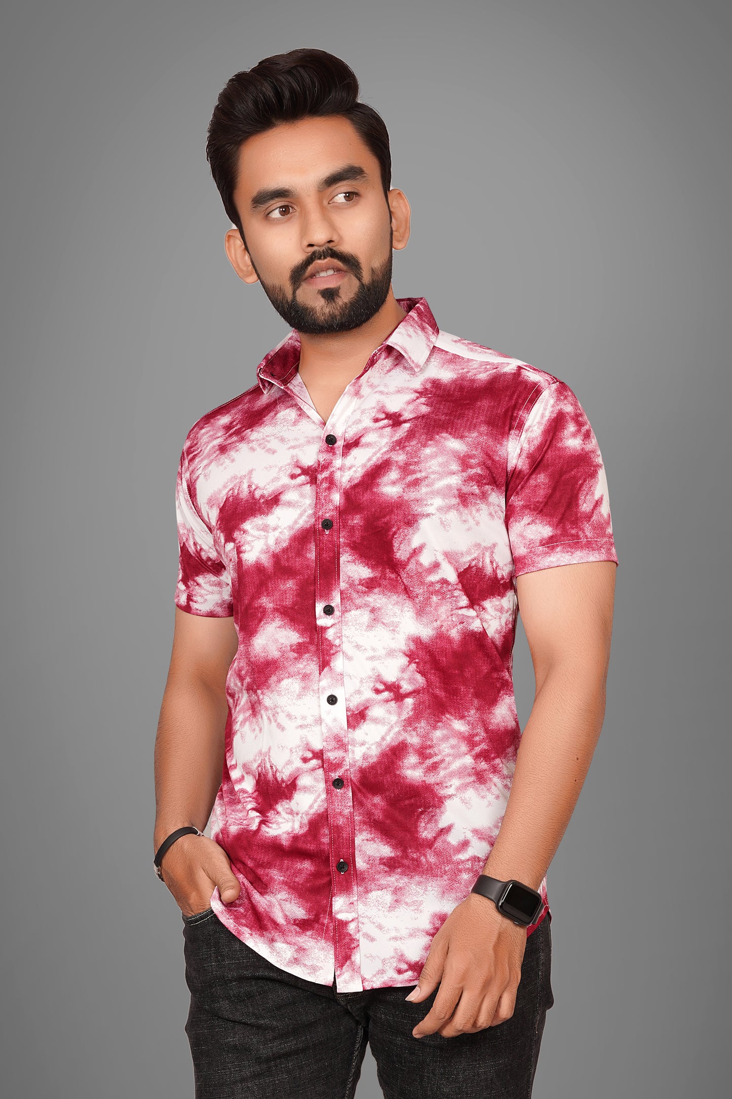 SUR-T Men Regular Fit Dyed/Ombre Spread Collar Casual Maroon Shirt