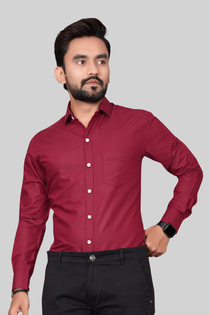 Men's Regular Fit Solid Spread Collar Casual Maroon Shirt