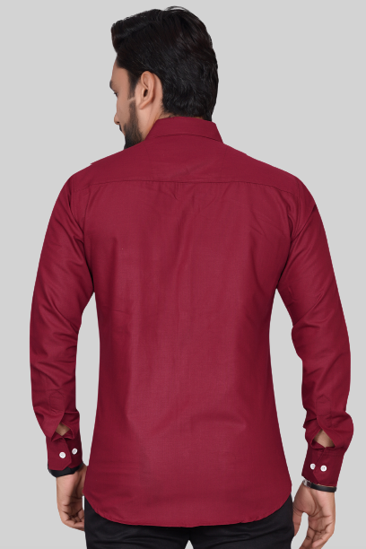 Men's Regular Fit Solid Spread Collar Casual Maroon Shirt