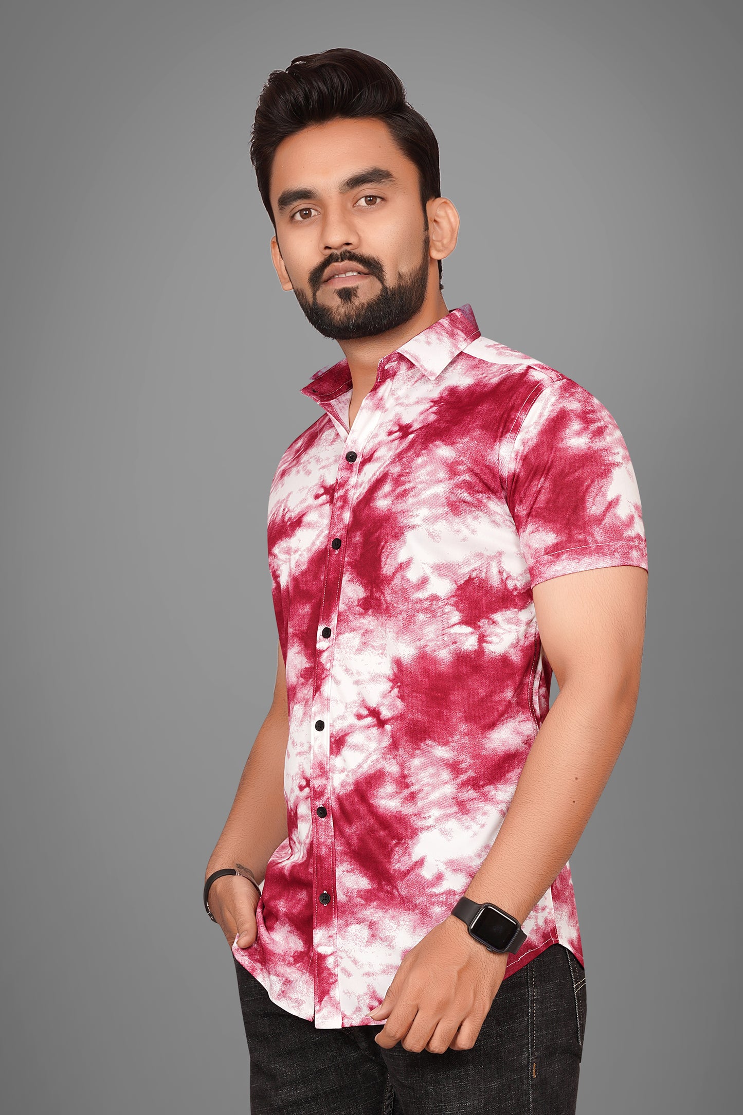 SUR-T Men Regular Fit Dyed/Ombre Spread Collar Casual Maroon Shirt
