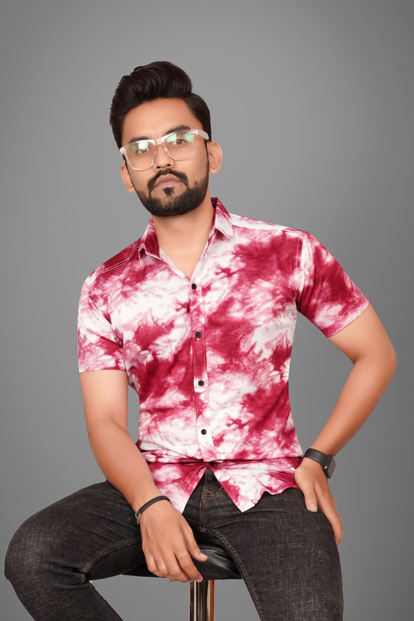 SUR-T Men Regular Fit Dyed/Ombre Spread Collar Casual Maroon Shirt