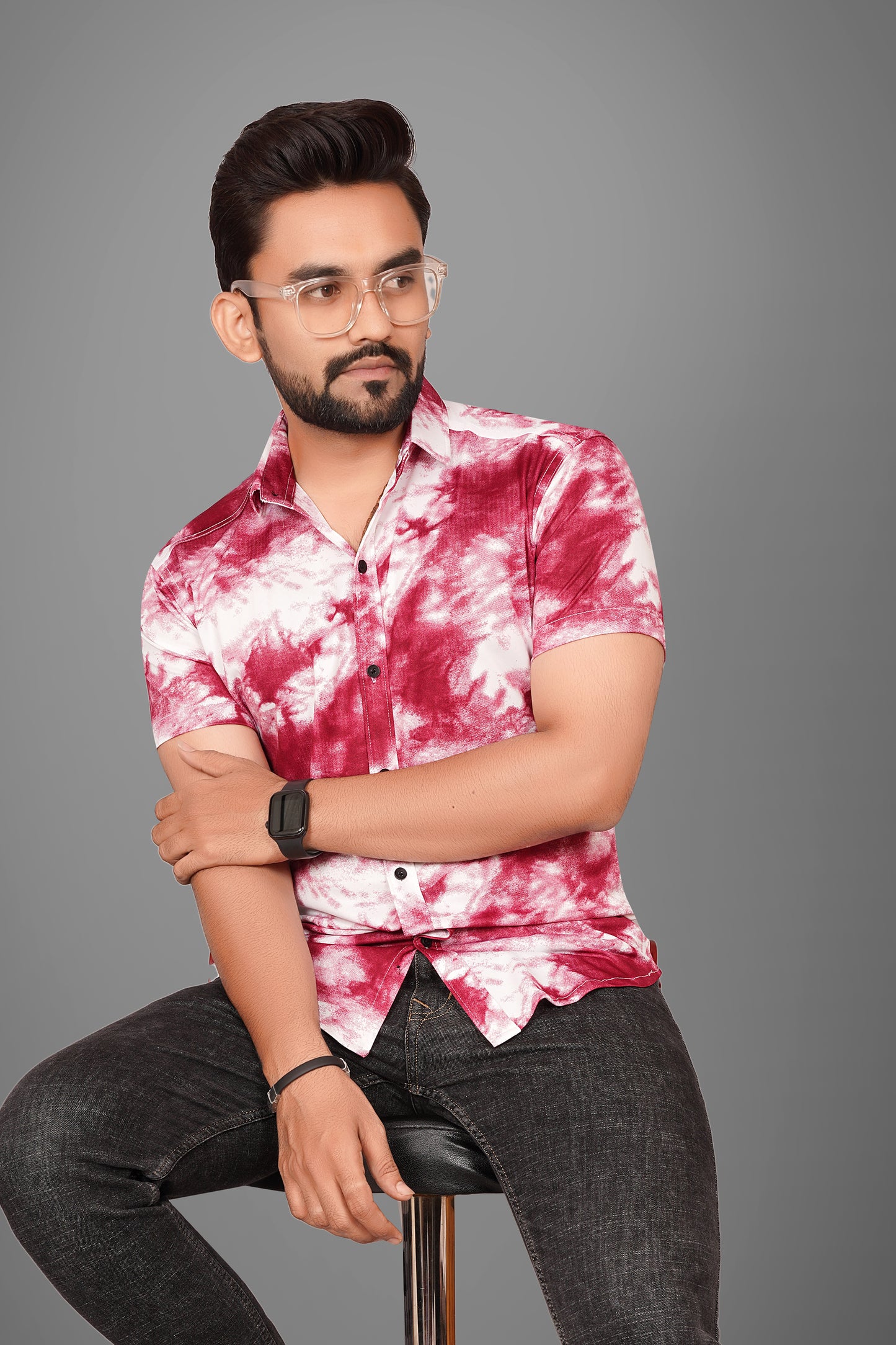 SUR-T Men Regular Fit Dyed/Ombre Spread Collar Casual Maroon Shirt