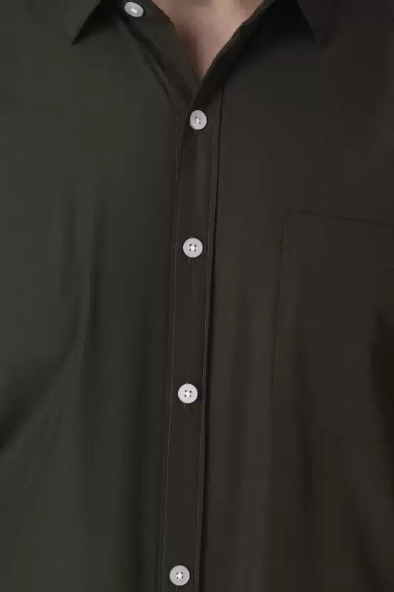 Men's Regular Fit Solid Spread Collar Casual Mehndi Green Shirt
