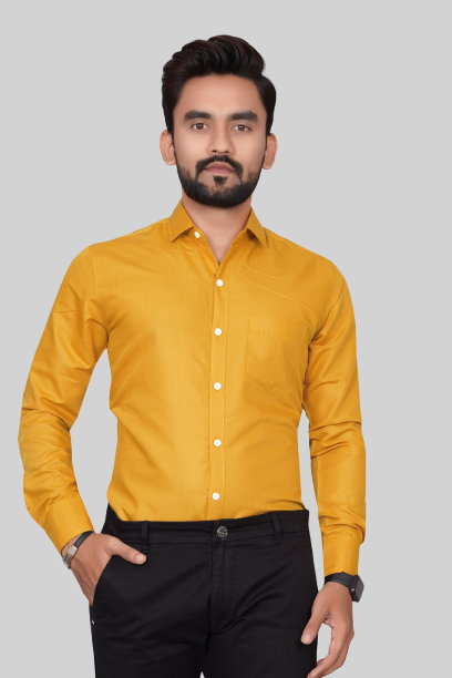 Men's Regular Fit Solid Spread Collar Casual Musterd Shirt