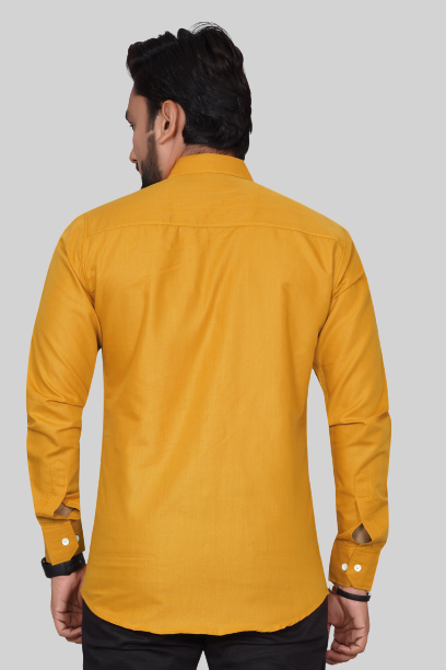 Men's Regular Fit Solid Spread Collar Casual Musterd Shirt