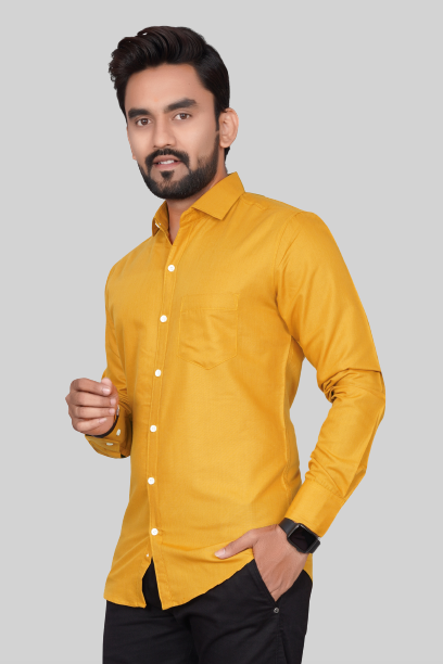 Men's Regular Fit Solid Spread Collar Casual Musterd Shirt