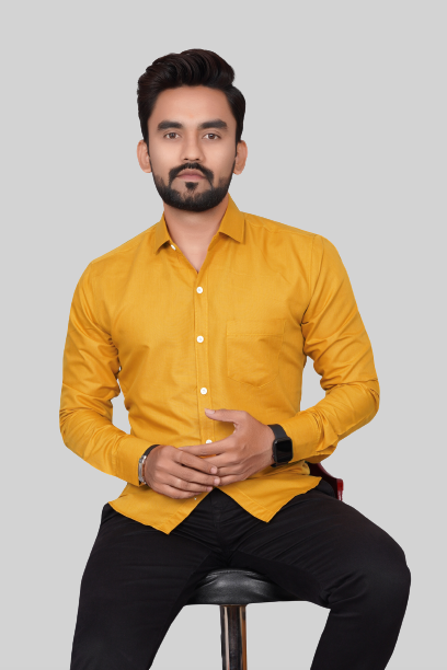 Men's Regular Fit Solid Spread Collar Casual Musterd Shirt